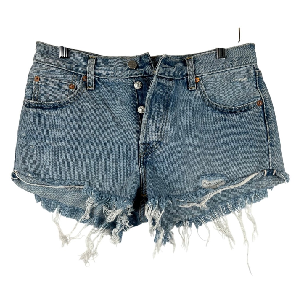 Levis 501 Denim Shorts Womens W28 size 28 Frayed Hem Distressed‎ Light Wash 6